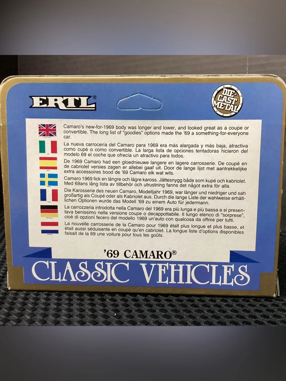 '69 ERTL Camaro 1:43 Scale 1989 Die-Cast Model Car - Blue